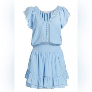 Ramy Brook Lola Ruffle Smocked Mini Dress Misty Blue, Medium